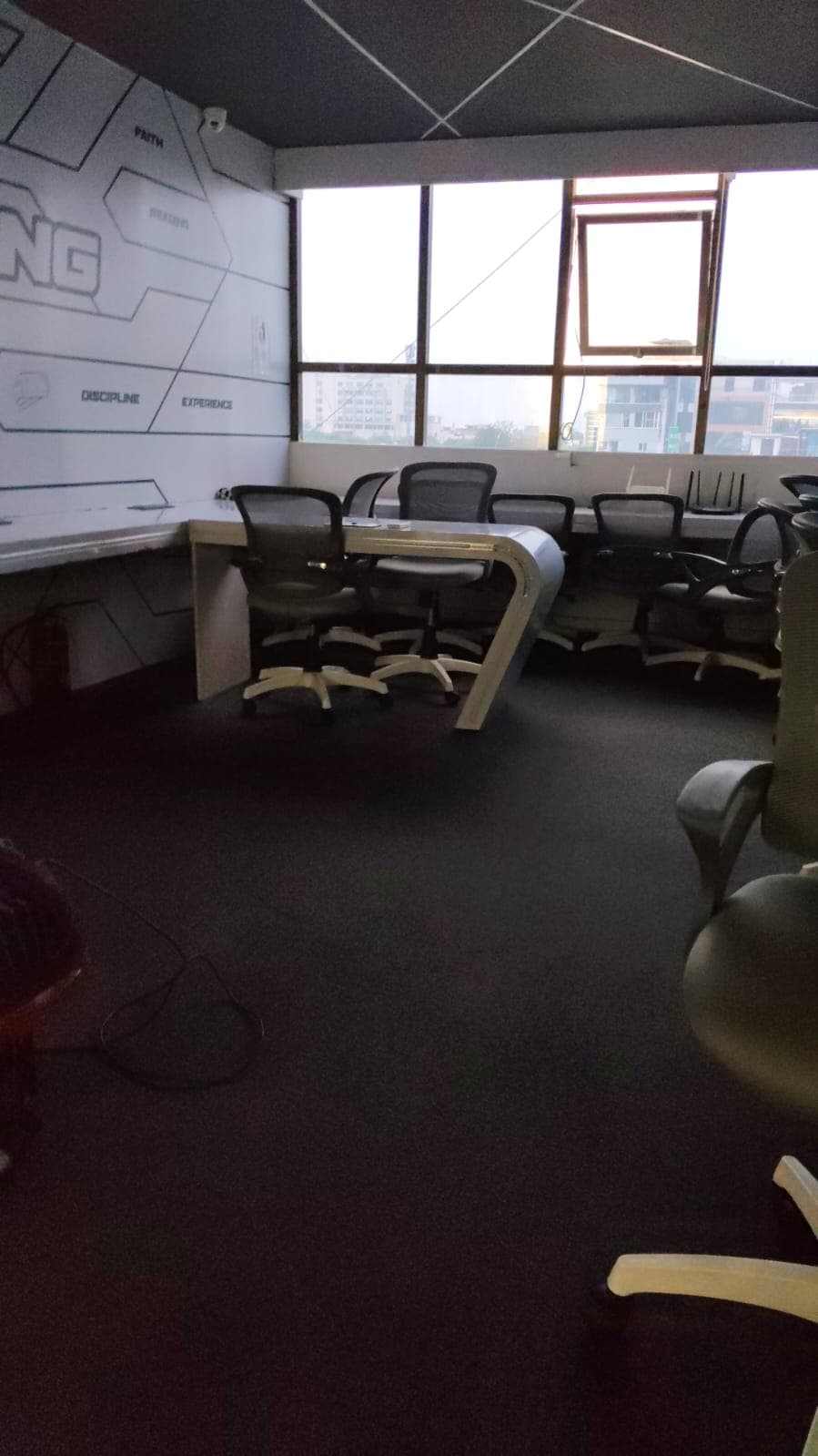 Office chairs and meeting room after cleaning